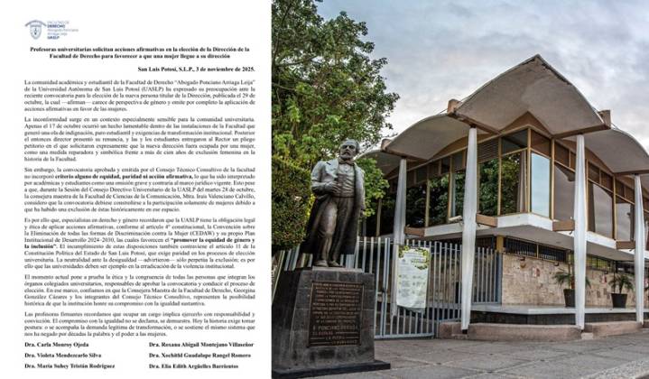 CONVOCATORIA PARA DIRECCIÓN DE DERECHO CARECE DE PERSPECTIVA DE GÉNERO DENUNCIAN PROFESORAS