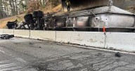 Tanker carrying Lyme crash, catches fire on I