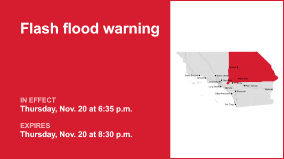 Flash flood warning affecting San Bernardino County Thursday evening