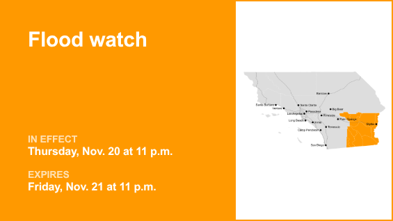 Flood watch in place for Riverside County until Friday night due to intense rain
