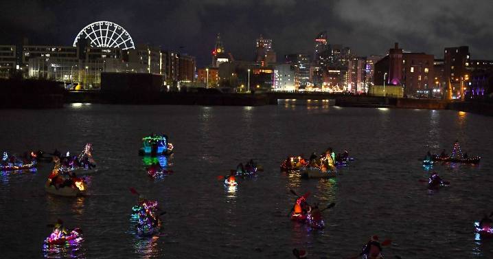 Festive kayak fleet lights up River Mersey with magical fairy lights