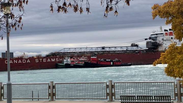 Plan to refloat Canadian freighter stuck in Detroit River being reviewed