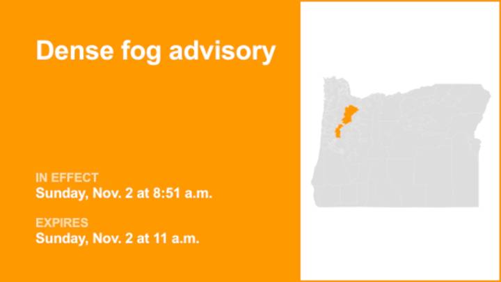 Dense fog advisory issued for East Central Willamette Valley and Benton County Lowlands until Sunday midday