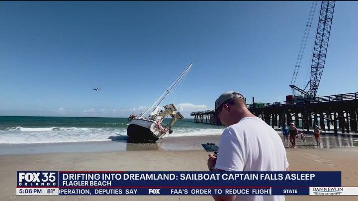 Boat stranded on Flagler Beach shore