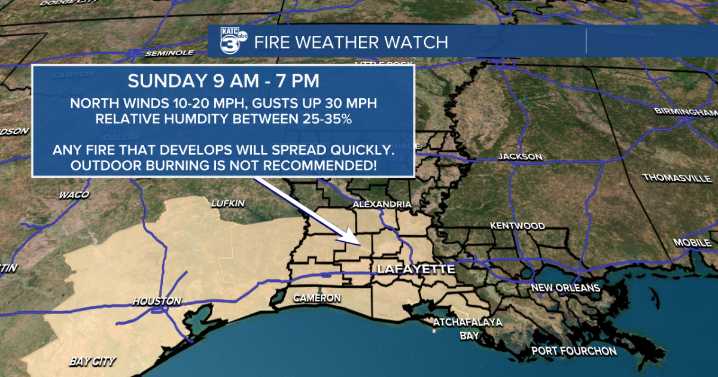Arctic chill sweeps through the south; Fire Weather Watch in effect