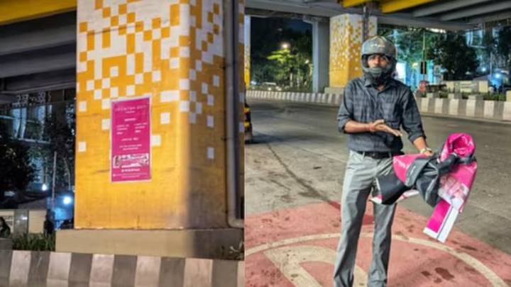 Mumbai man goes viral for removing illegal poster from Metro pillar, inspires applause from MMMOCL