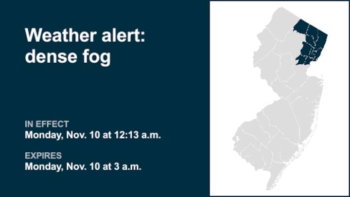 Anticipate dense fog in 5 N.J. counties until 3 a.m. Monday