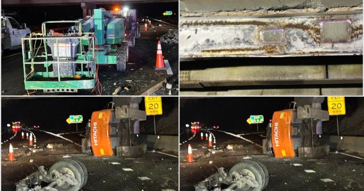 Excavator boom hits Parham Road overpass on Interstate 95, injuring bridge inspector
