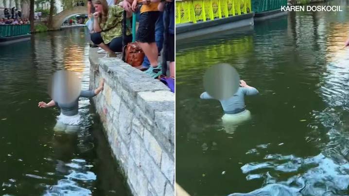 WATCH: River Walk visitors, more than 1 million on TikTok watch as woman steps into water for her phone