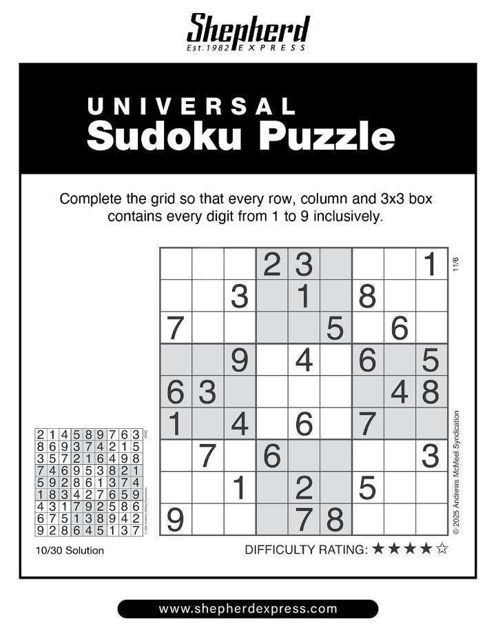 Sudoku: Nov. 6, 2025