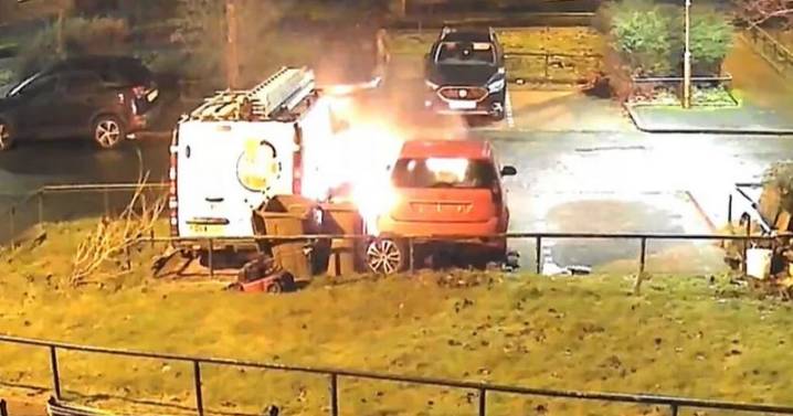 Terrifying footage shows moment suspect firebombs car and van in Glasgow