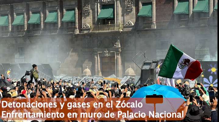 Chocan en muro de Palacio Nacional al culminar marcha de Generación Z