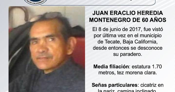 Se busca a Juan Eraclio Heredia Montenegro de 60 años