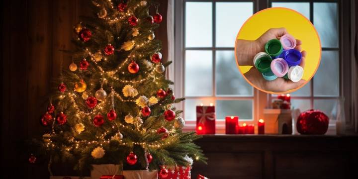 Cómo hacer un árbol de Navidad con tapas de plástico, rápido y fácil