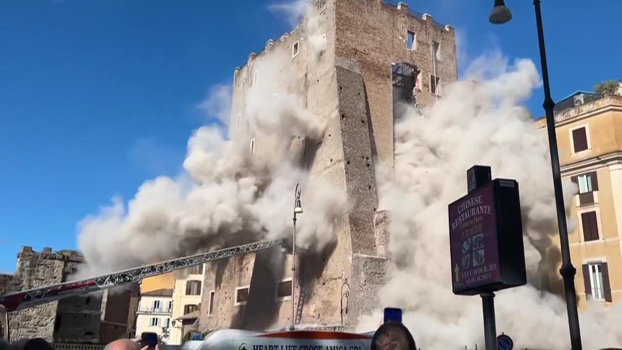 Dramatic building collapse near Roman Forum in the Italian capital
