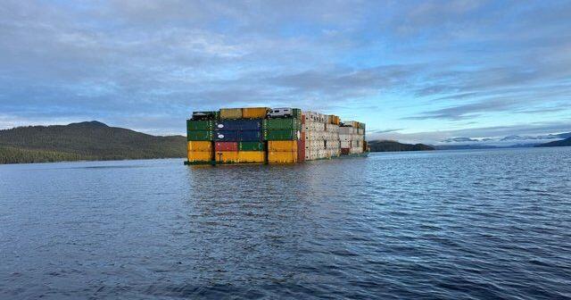 Cargo container removal begins on sinking barge off B.C.'s central coast
