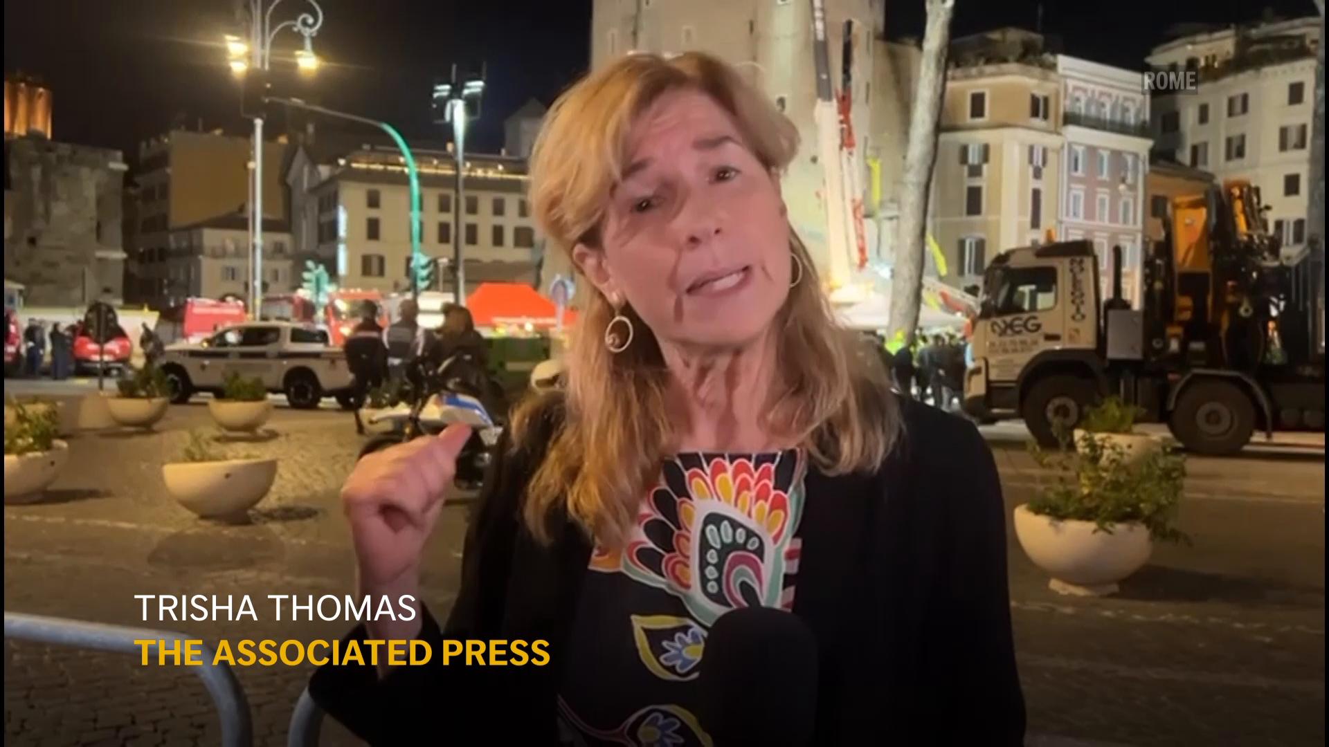 Firefighters struggle to extract worker from rubble in Rome medieval tower collapse