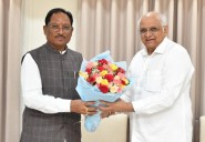 Chief Minister Vishnu Deo Sai Pays Courtesy Visit to Gujarat Chief Minister Bhupendra Patel in Gandhinagar