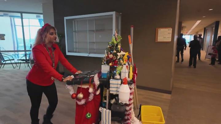 Holiday cheer on wheels: Custodian's festive cart spreads joy across Texas campus