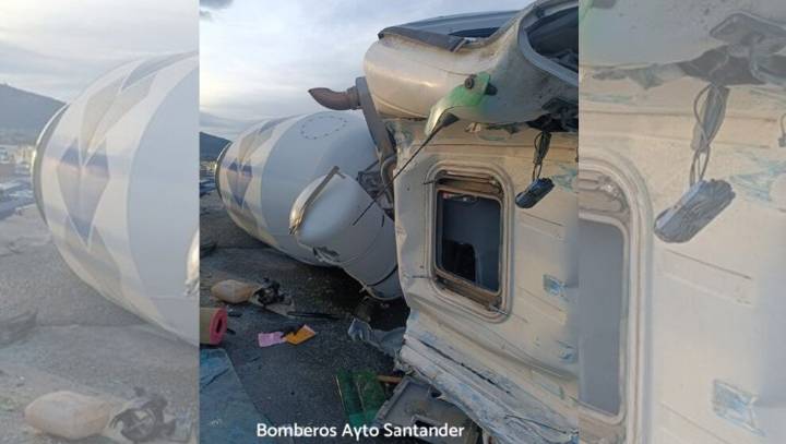 Herido el conductor de una hormigonera tras volcar en el acceso a la Ciudad del Transporte