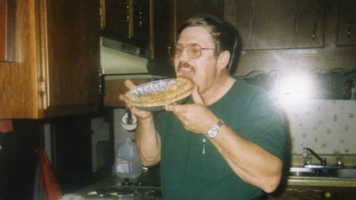 Three Hours Later, Mennonite Man Still Working on that Piece of Chokecherry Pie