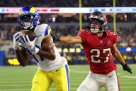 Rams-Buccaneers takeaways: Matthew Stafford throws 3 TD passes, Baker Mayfield injured