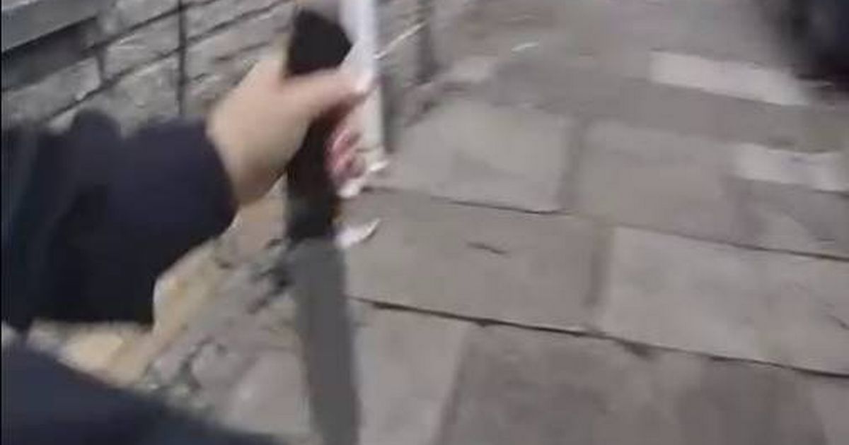 Dramatic moment cops take down teen brandishing massive knife