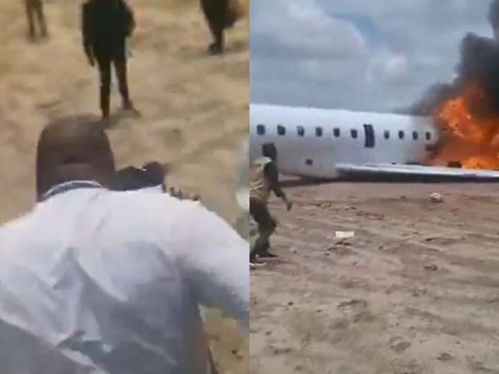 Se incendió un avión en el aterrizaje y un pasajero grabó el momento en primera persona