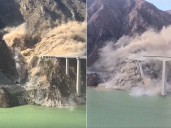 Hongqi Bridge collapse in China during landslide caught on video