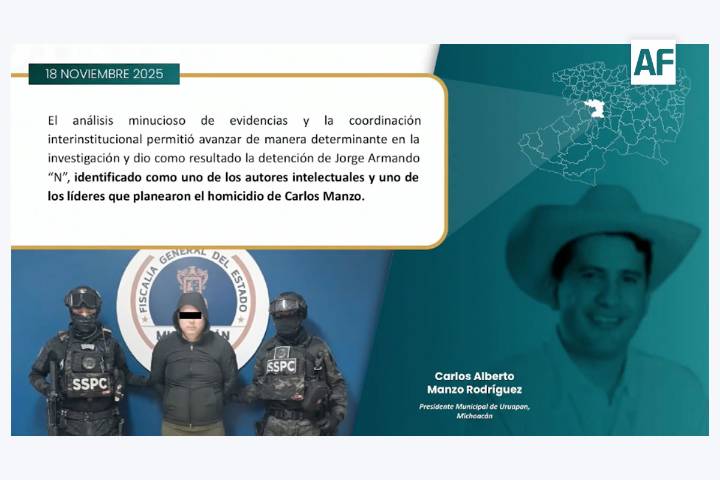 Detienen a presunto autor intelectual del homicidio de Carlos Manzo; sigue investigación