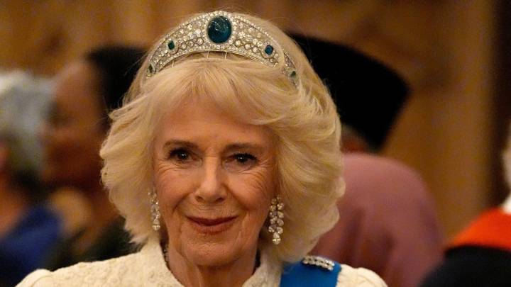 Queen Camilla wears Princess Eugenie's wedding tiara for glitzy reception