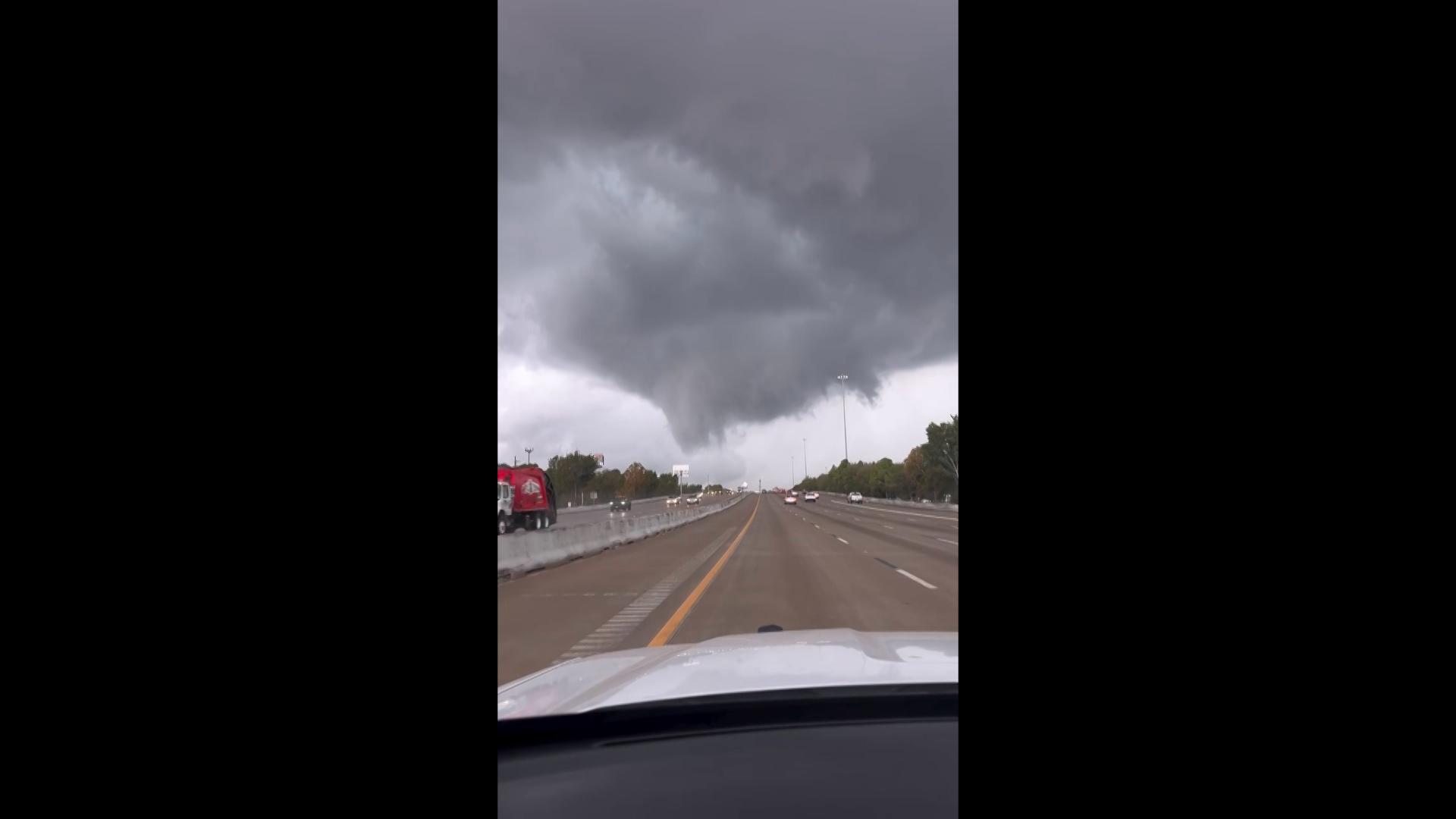 Patrol car dashcam spots funnel cloud near Houston