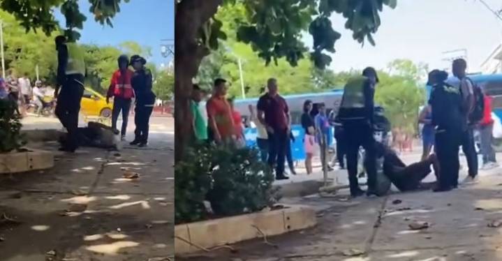 Investigan a auxiliar de Policía por agresión a hombre en condición de calle en Santa Marta Ciudadanos denuncian el hecho y exigen sanciones