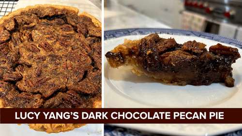 Lucy Yang's Dark Chocolate Pecan Pie recipe for Thanksgiving holiday season