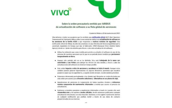 Cancelación de vuelos se debió a actualización de software: Viva Aerobús