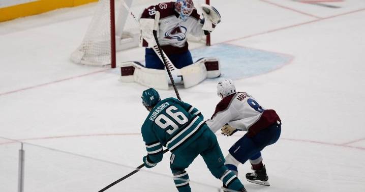 Kurashev scores 1:48 into OT, Sharks beat Avalanche 3