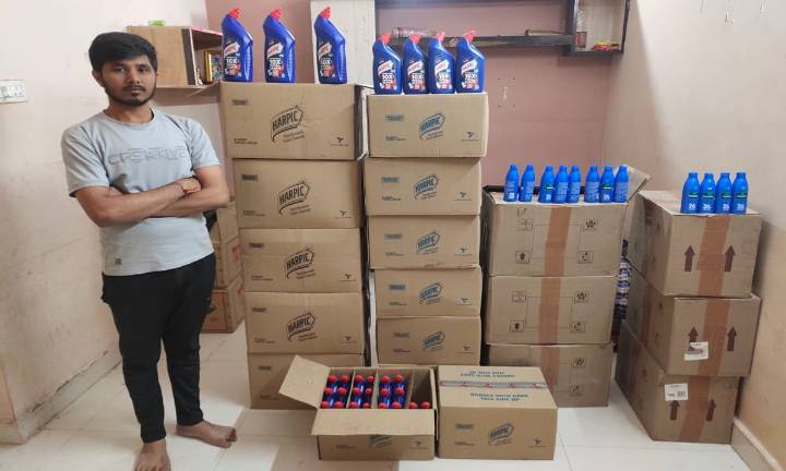 Fake Harpic and Parachute Bottles Seized in Uppal; Kirana Store Owner Arrested