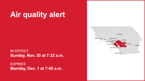 Air quality alert for Riverside County until Monday morning