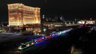 Canadian Pacific holiday train passes by Michigan Central Station