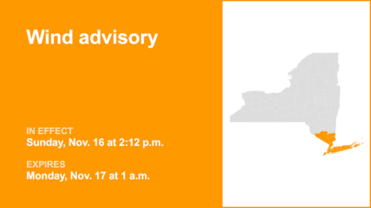 NY weather: Wind advisory issued for part of New York until 1 a.m. Monday