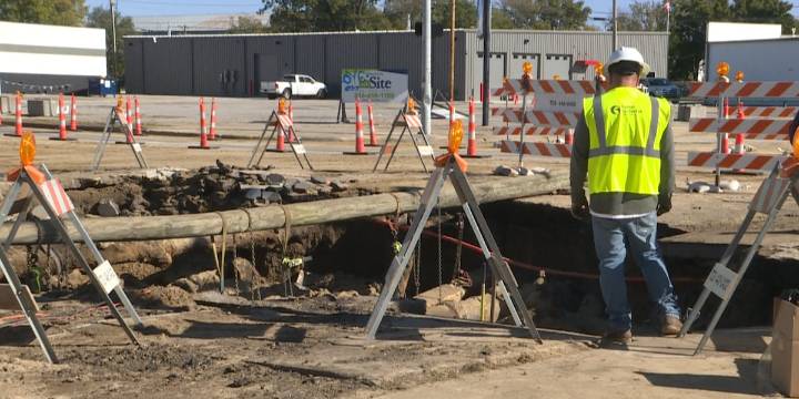 Water main break leaves massive hole in downtown Wichita, creates headache for drivers, businesses