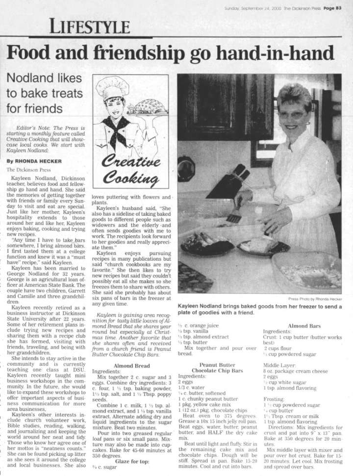 From the Archives: Kayleen Nodland's popular almond bars