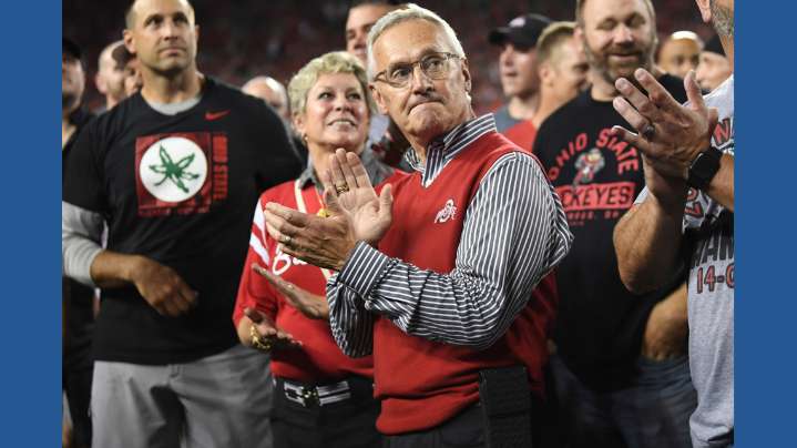 Lt. Gov. Jim Tressel puts his iconic red sweater-vest on the line ahead of Michigan showdown