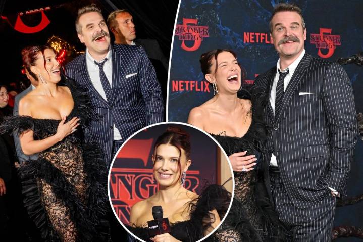 Millie Bobby Brown, David Harbour attend 'Stranger Things 5' premiere after bullying claims