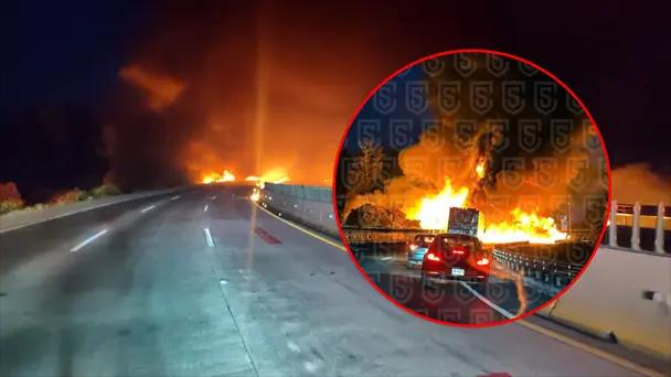 Pipa de gas explota en autopista México