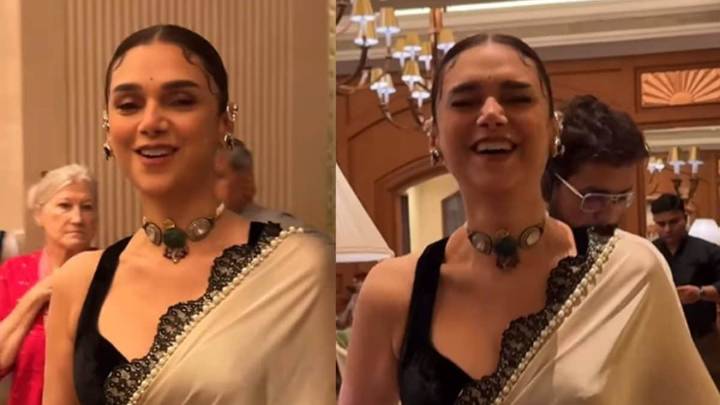 Looking Elegant In A Saree, Aditi Rao Hydari Greets Paparazzi With A Flying Kiss