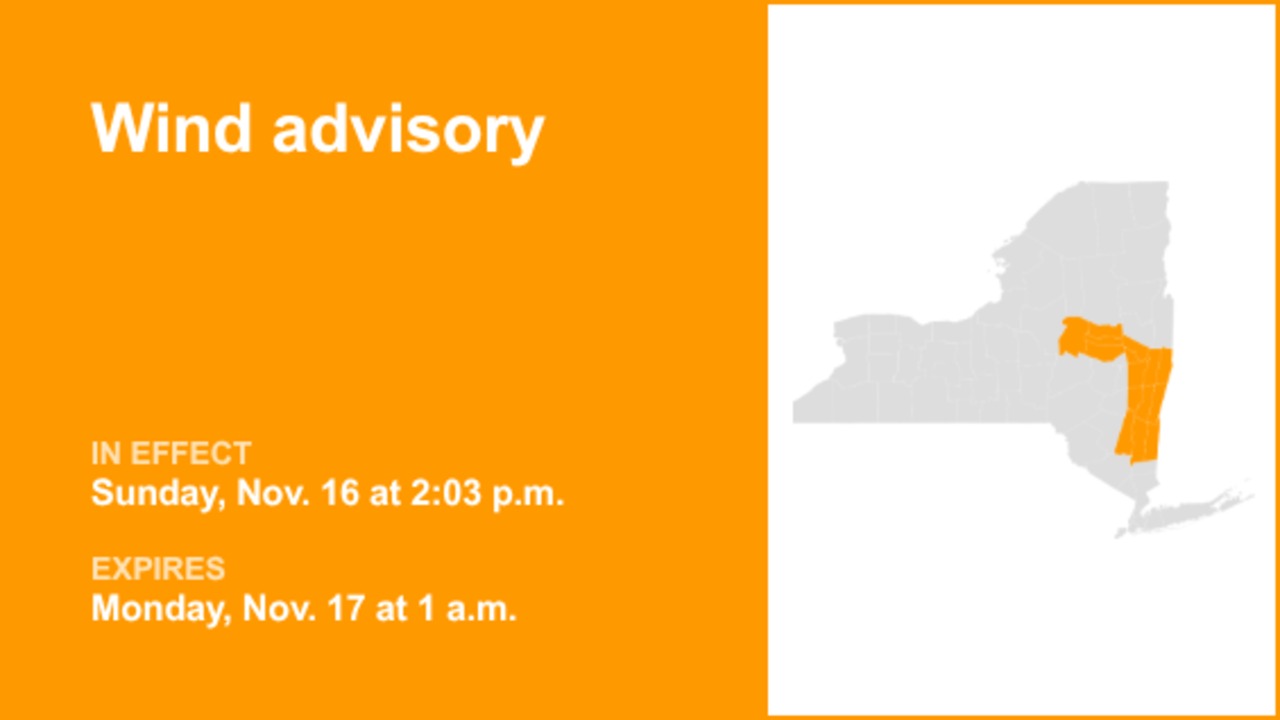 Wind advisory in place for New York until 1 a.m. Monday