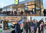 Shoppers queue outside Telford's new Lidl supermarket for opening day