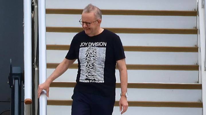 Anthony Albanese claims Donald Trump likes his ‘Aussie character’ while defending Joy Division shirt