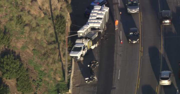 Carjacking suspect crashes truck carrying portable toilets on PCH in Malibu